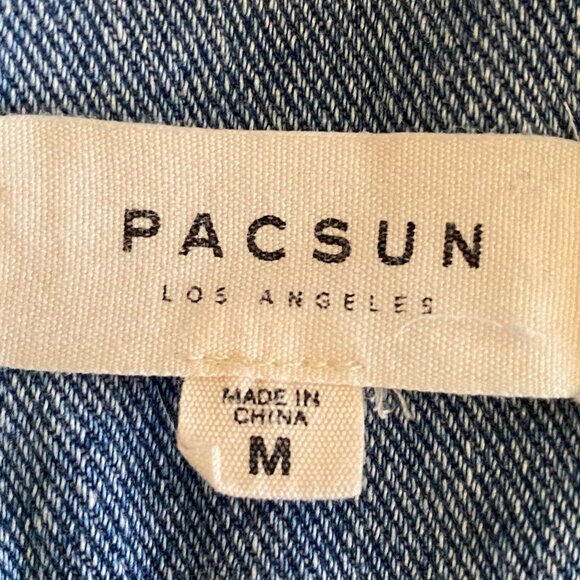 PacSun Grunge Distressed Denim Overall Shortalls Retro Hippie Boho Jean Bibs-M - Picture 10 of 11